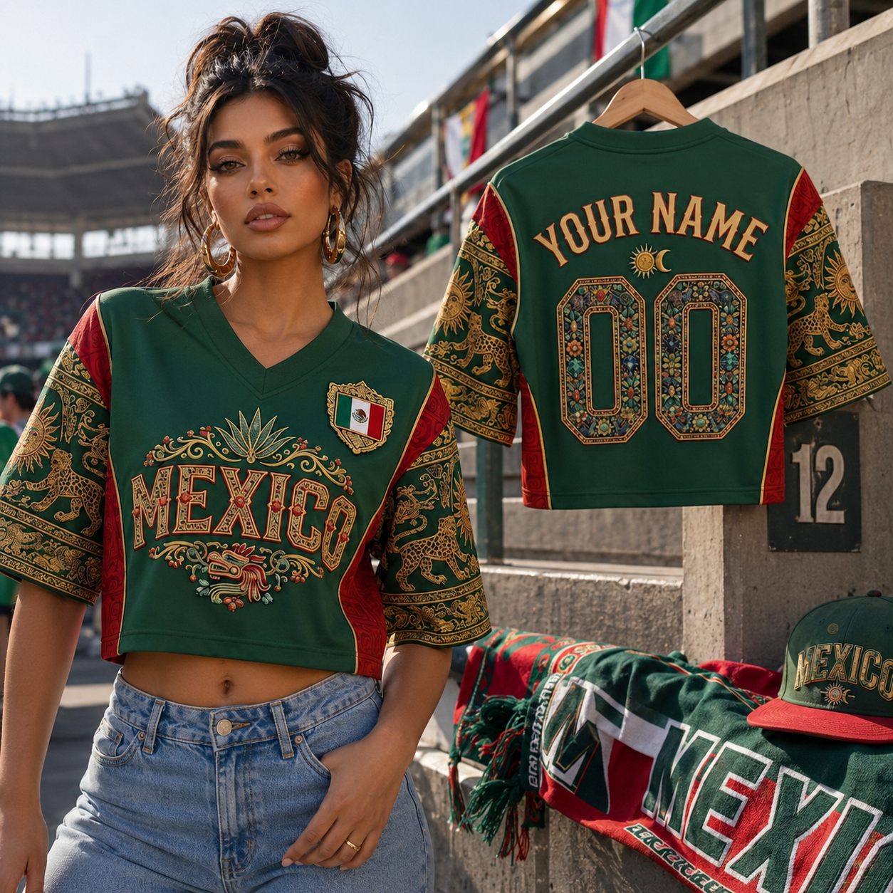 Personalized Mexico Soccer Jersey Crop Tee for Fans | Custom Gift