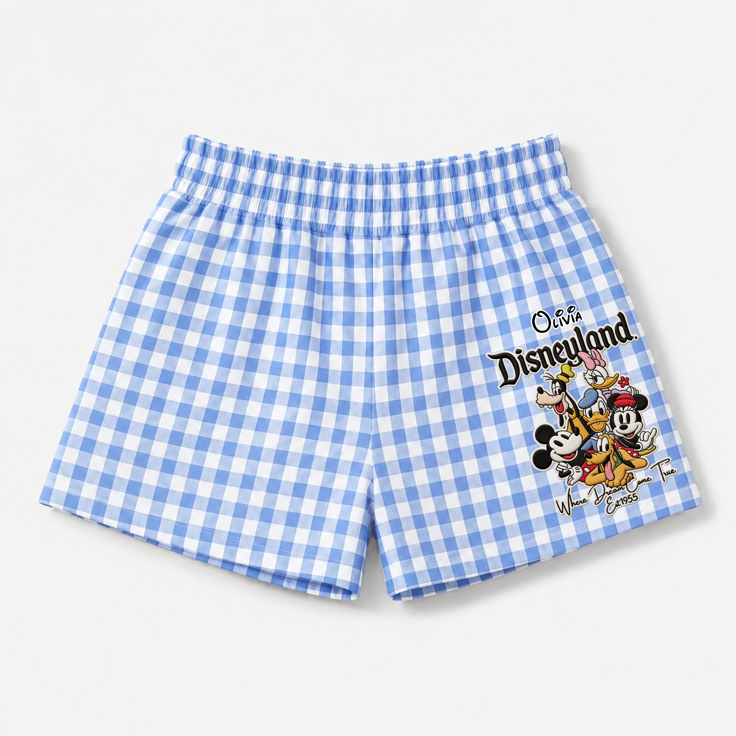 Personalized Embroidered Gingham Shorts for Summer Gift Her