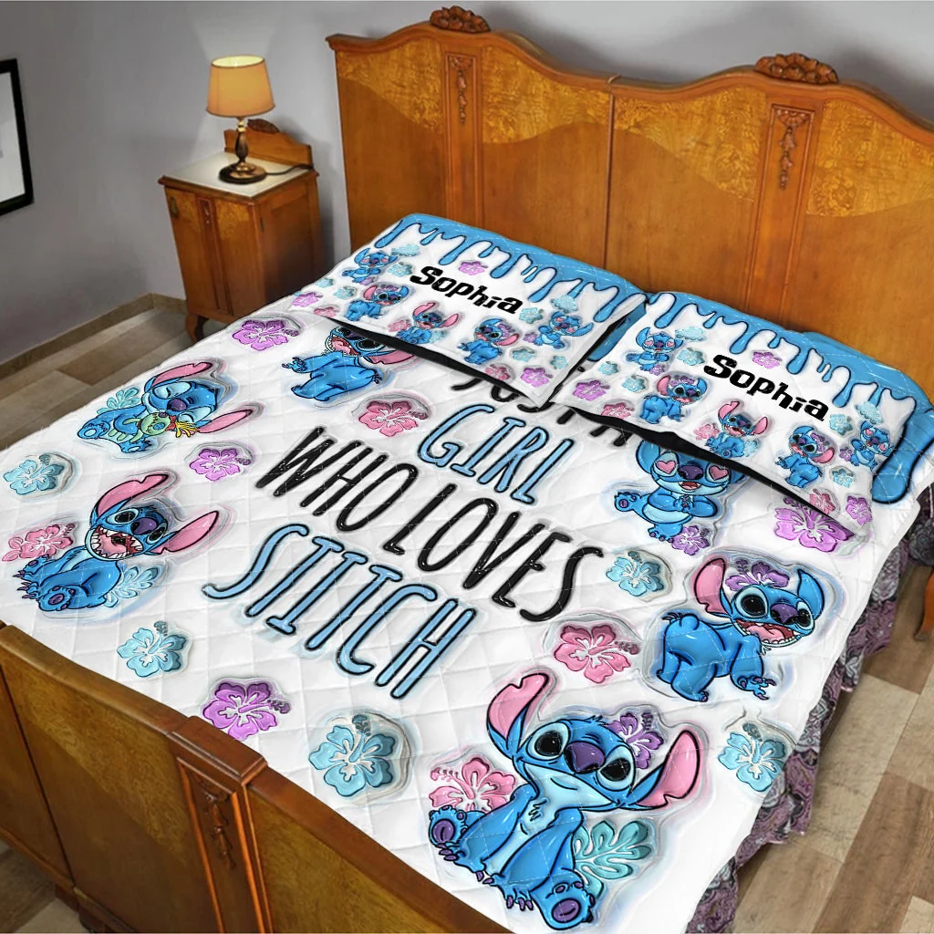 Personalized Stitch Quilt Bedding Set Custom Name Gift for Her