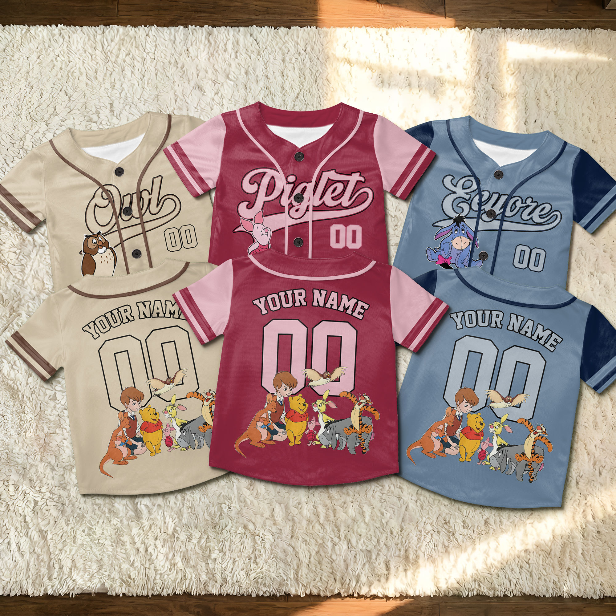 Personalized Baseball Jersey with Honey Bear Characters for Kids and Adults - Unique Family Gift