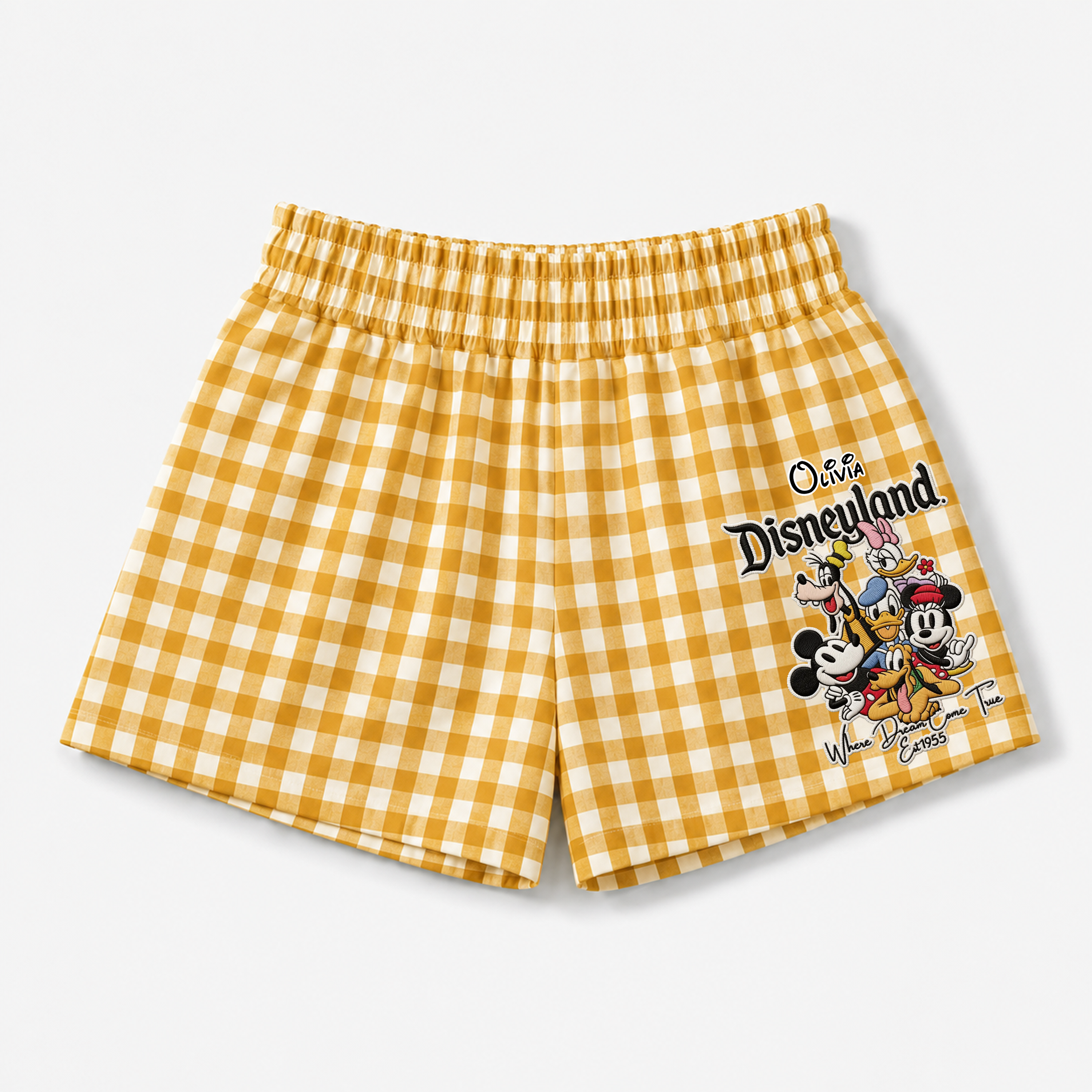 Personalized Embroidered Gingham Shorts for Summer Gift Her