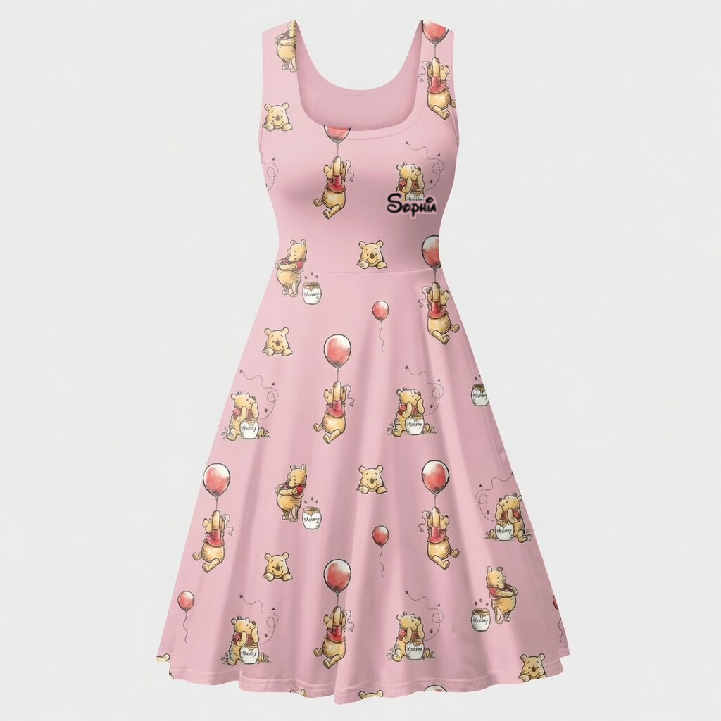 Personalized Honey Bear Skater Dress Custom Name Gift for Her