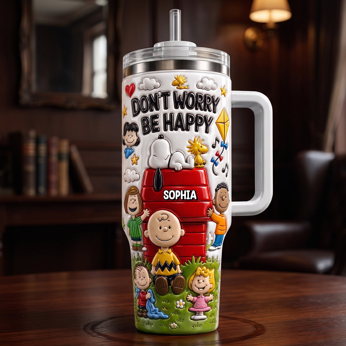 Personalized Peanuts 40oz Tumbler with Handle - Unique Gift