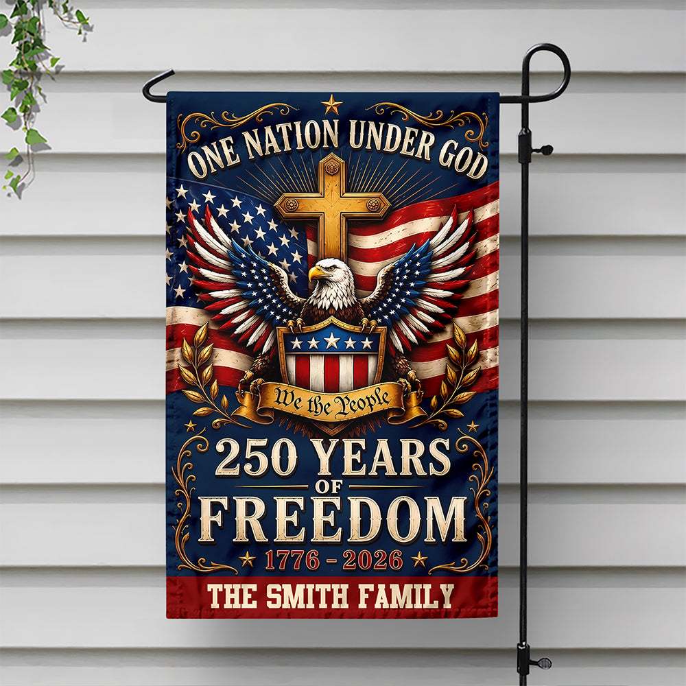 Personalized Garden Flag One Nation Under God Custom Family Name
