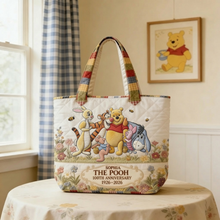 Load image into Gallery viewer, Personalized Quilted Tote Bag with Pooh Characters Gift for Movie Fans

