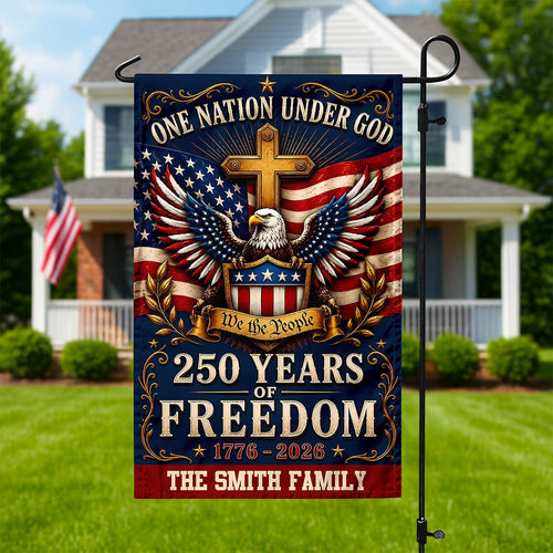 Personalized Garden Flag One Nation Under God Custom Family Name