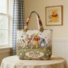 Load image into Gallery viewer, Personalized Quilted Tote Bag with Pooh Characters Gift for Movie Fans

