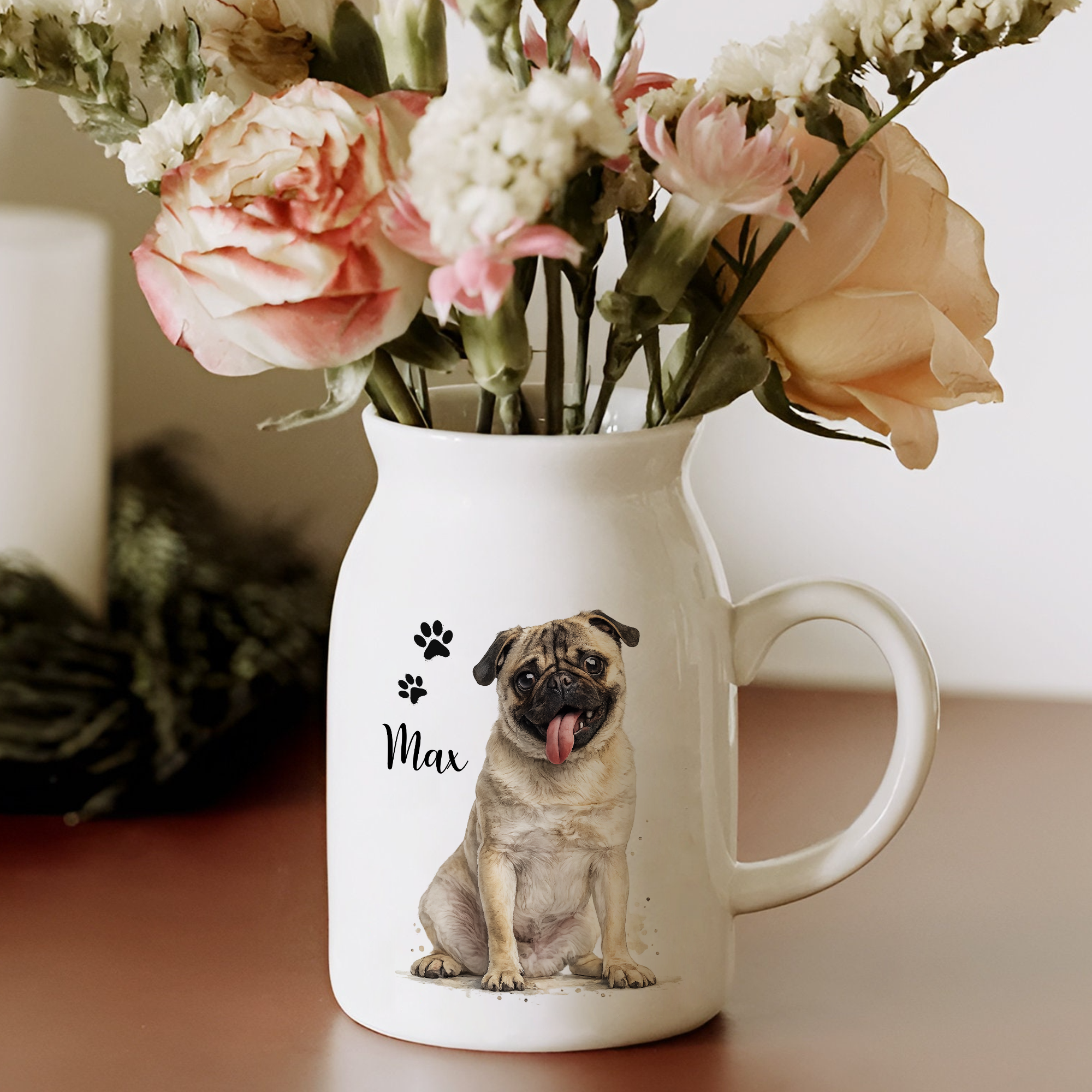 Personalized Pet Watercolor Ceramic Flower Vase Gift for Dog/Cat Lovers