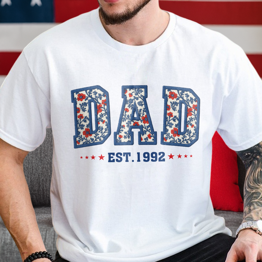 Personalized Floral Family Established Year T-Shirt for Mom & Dad