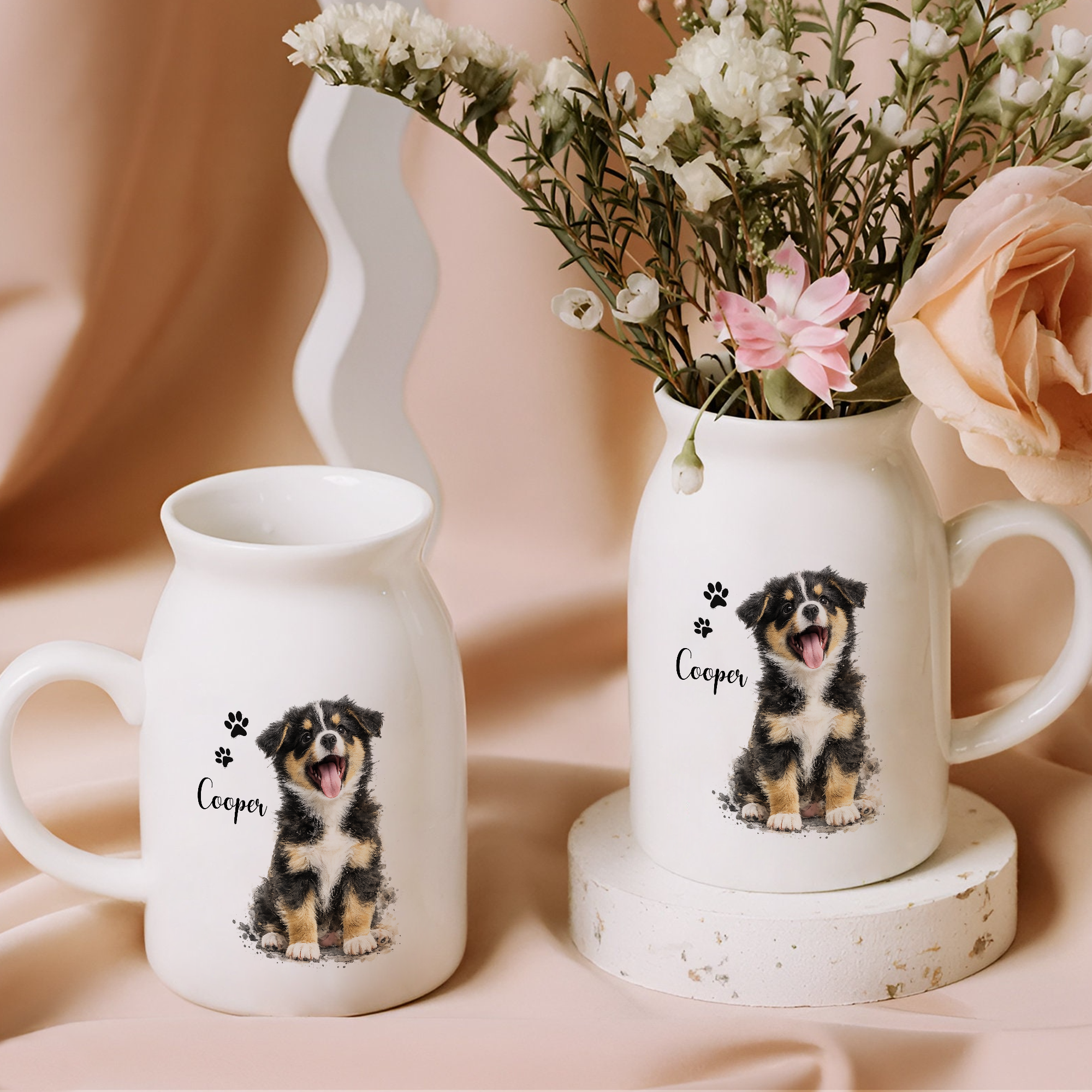 Personalized Pet Watercolor Ceramic Flower Vase Gift for Dog/Cat Lovers
