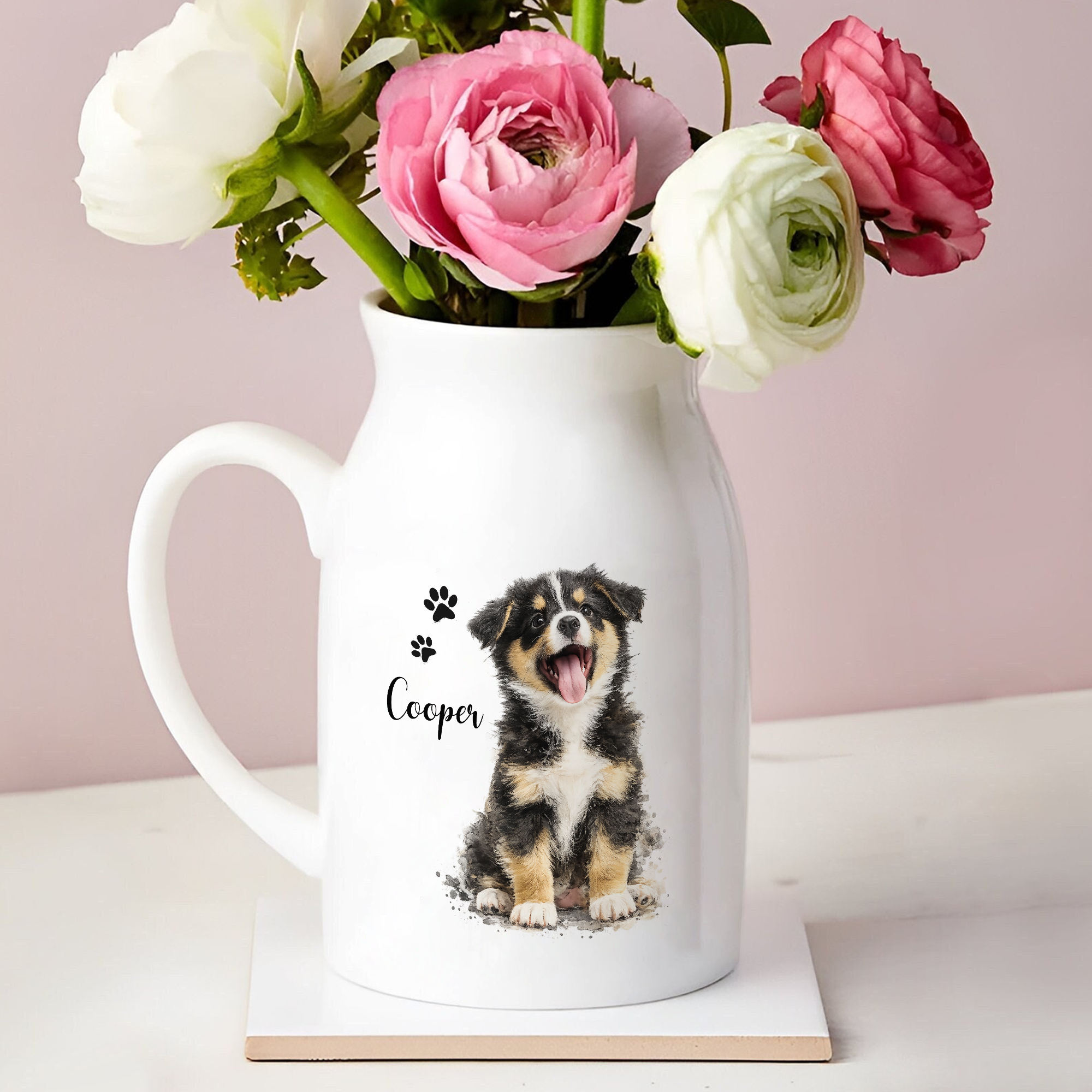 Personalized Pet Watercolor Ceramic Flower Vase Gift for Dog/Cat Lovers