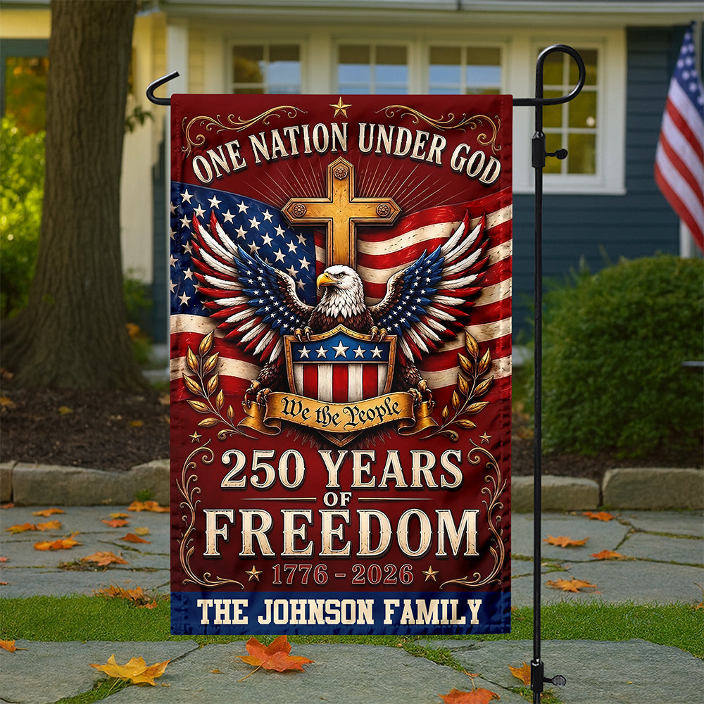 Personalized Garden Flag One Nation Under God Custom Family Name