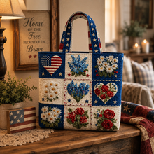 Load image into Gallery viewer, Personalized Quilted Tote Bag American Flag Floral Gift for Her
