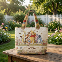 Load image into Gallery viewer, Personalized Quilted Tote Bag with Pooh Characters Gift for Movie Fans
