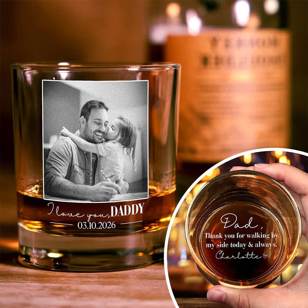 Personalized Engraved Rock Glass Custom Photo Gift for Dad