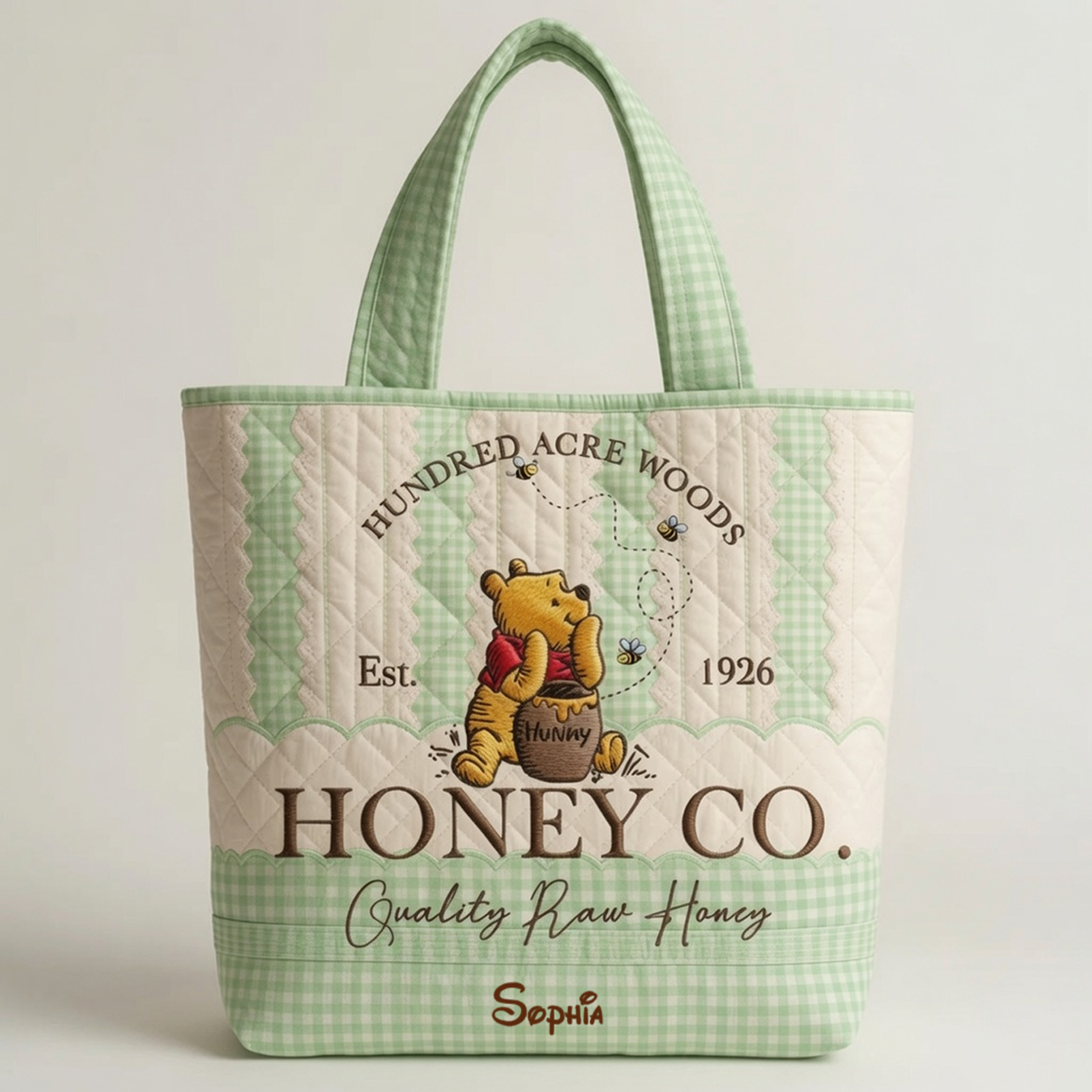 Personalized Quilted Tote Bag Honey Bear Gift for Her