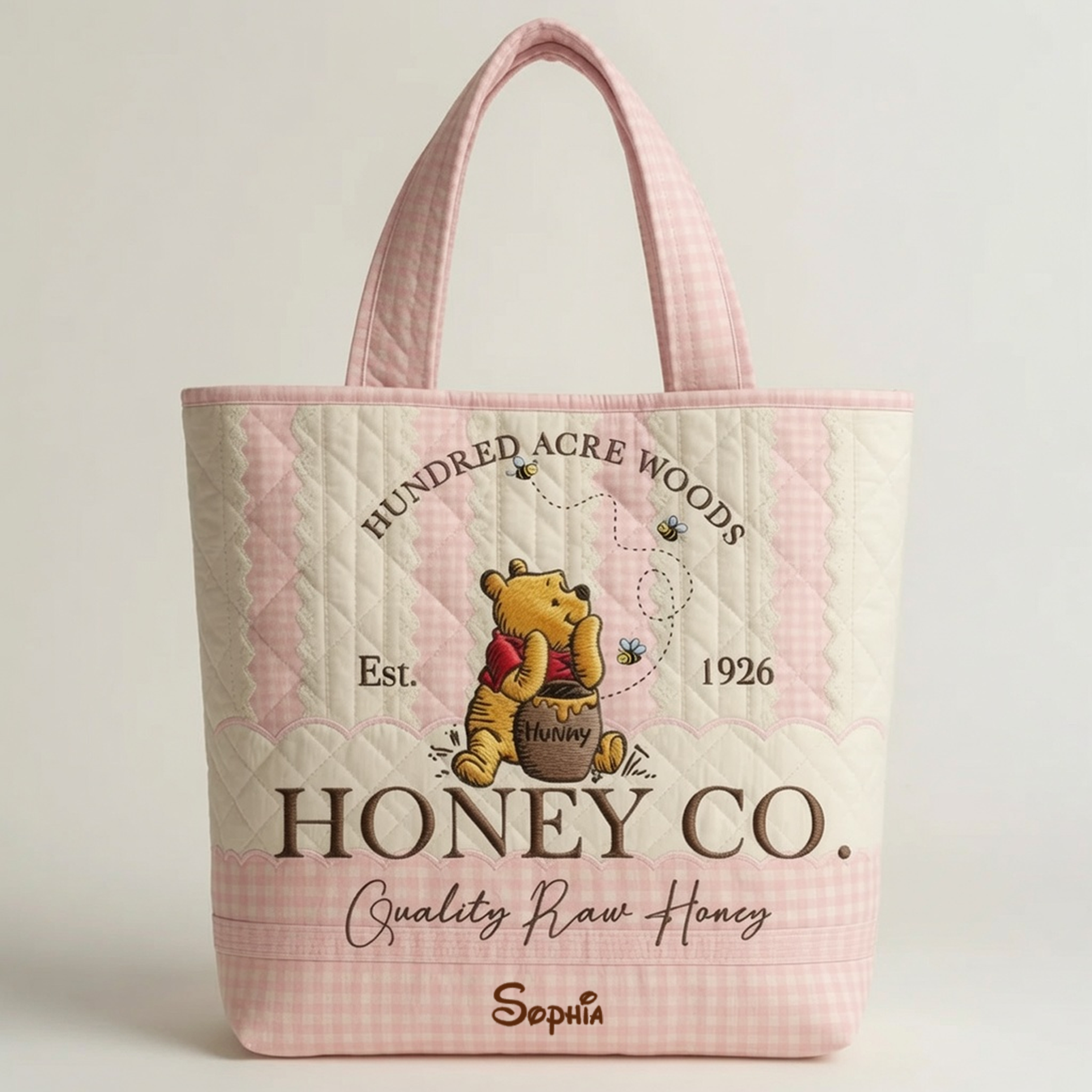 Personalized Quilted Tote Bag Honey Bear Gift for Her