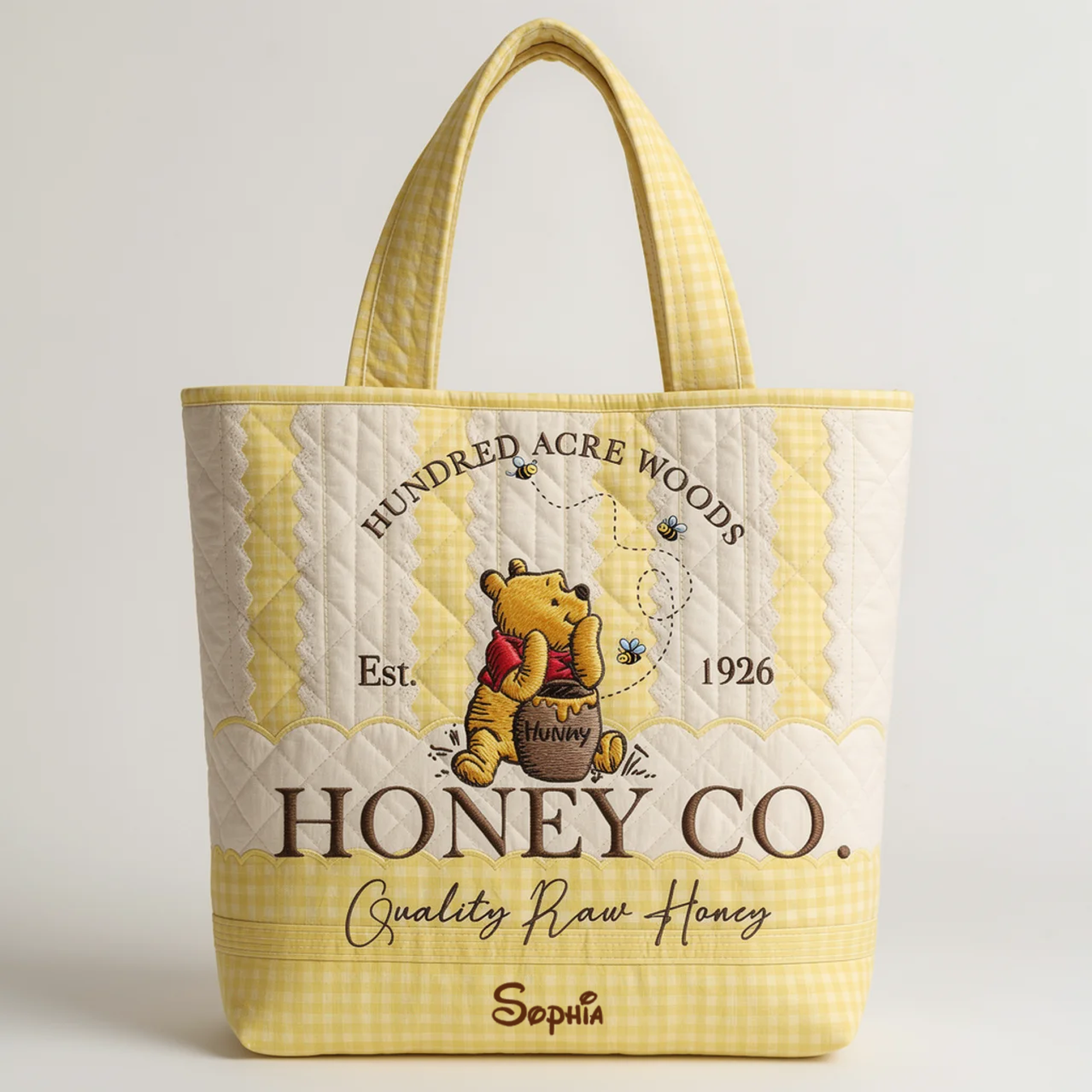 Personalized Quilted Tote Bag Honey Bear Gift for Her