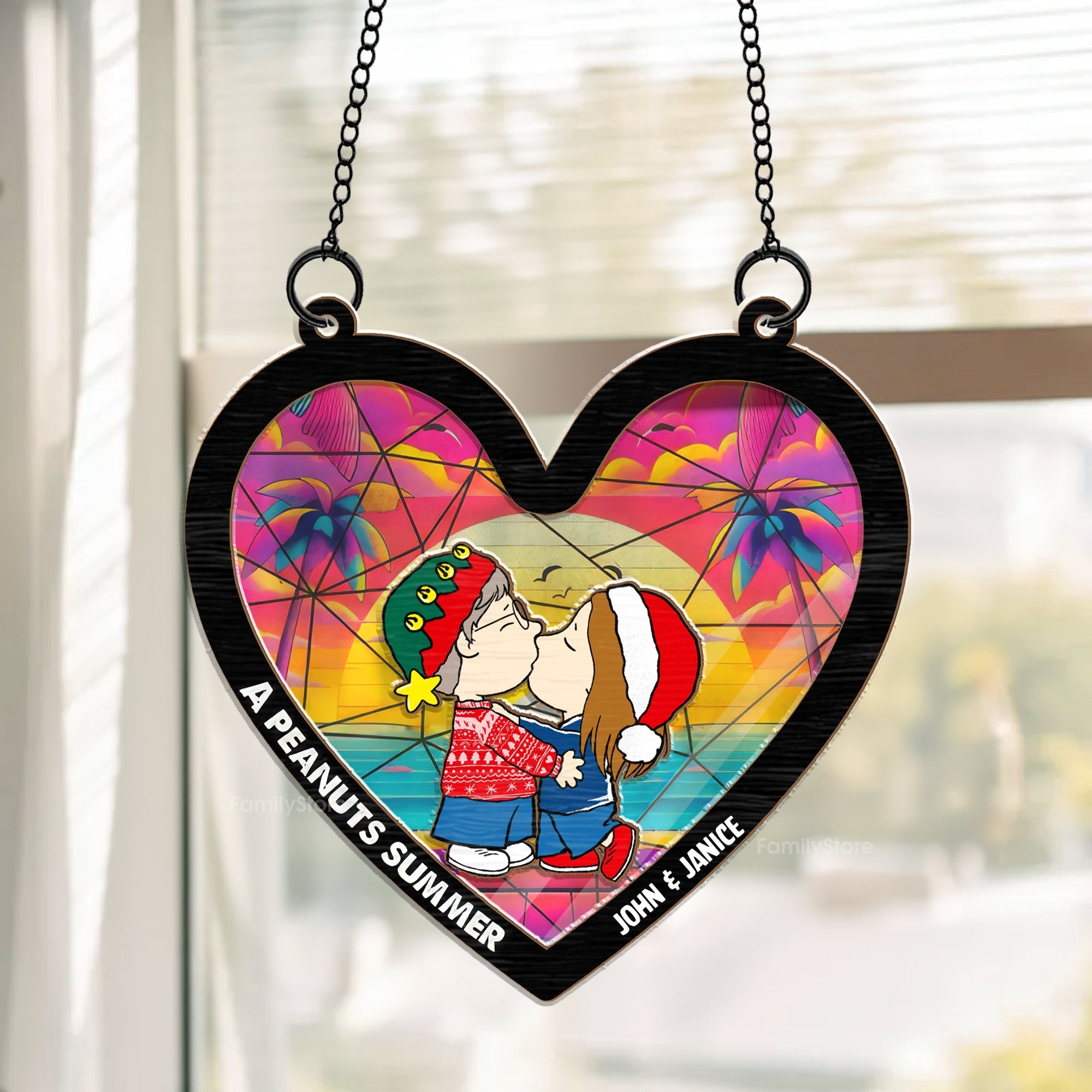 Personalized Peanut Summer Hearts Suncatcher Gift for Couple