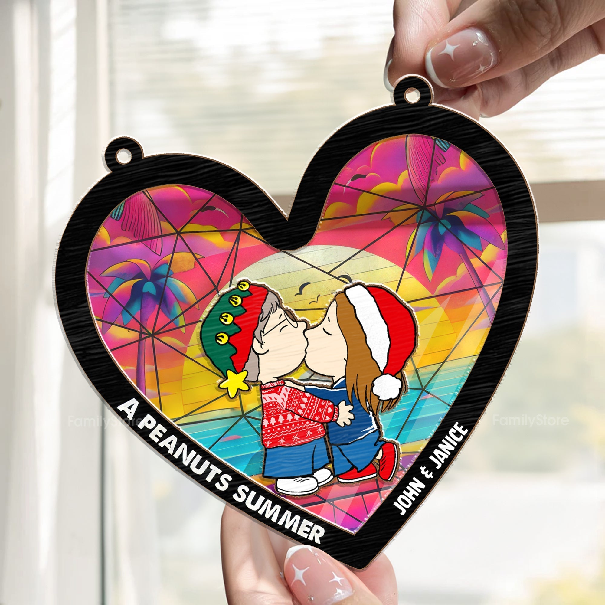 Personalized Peanut Summer Hearts Suncatcher Gift for Couple