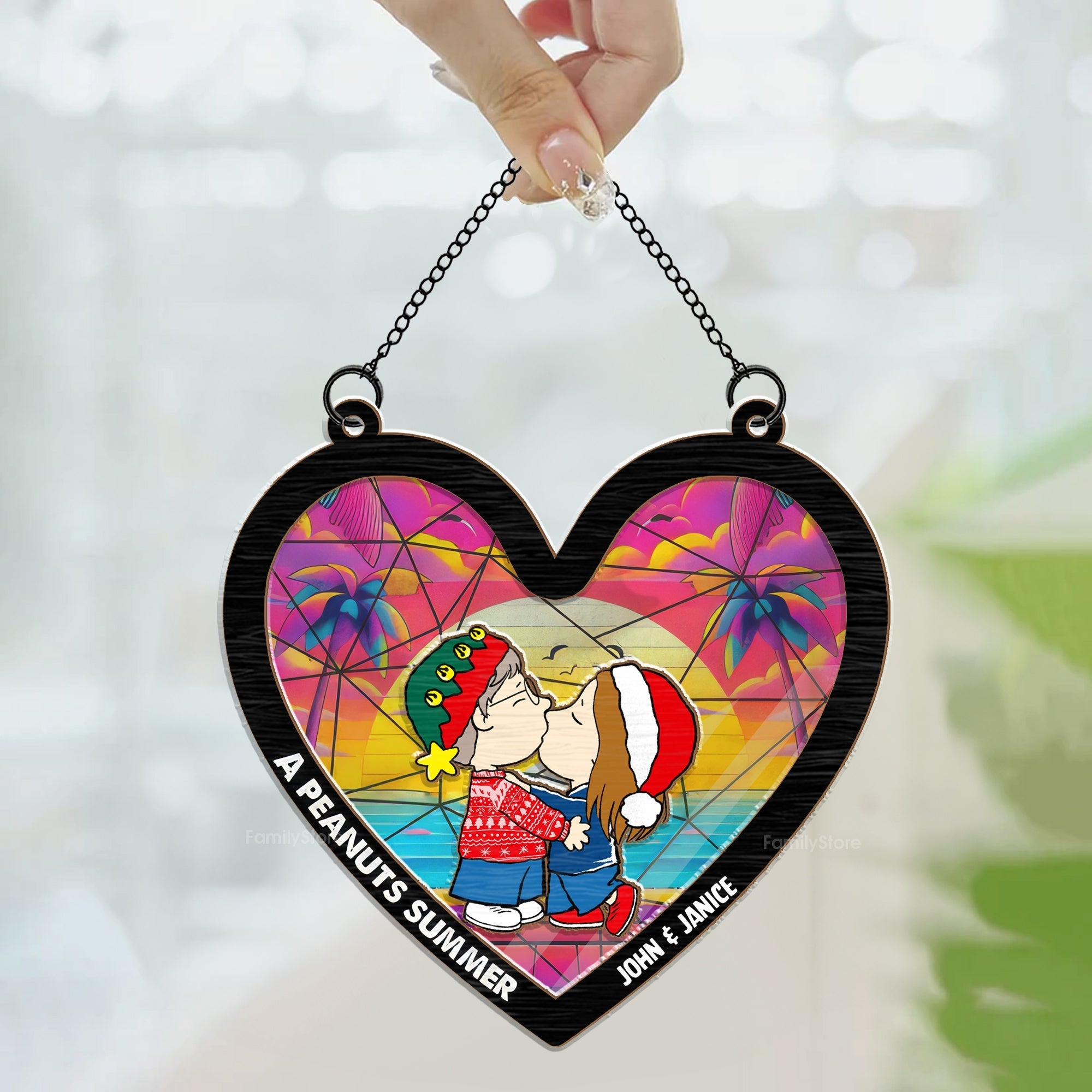 Personalized Peanut Summer Hearts Suncatcher Gift for Couple