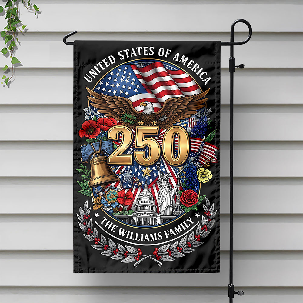 Personalized USA Statue of Liberty Garden Flag Custom Family Name 4th of July Gift