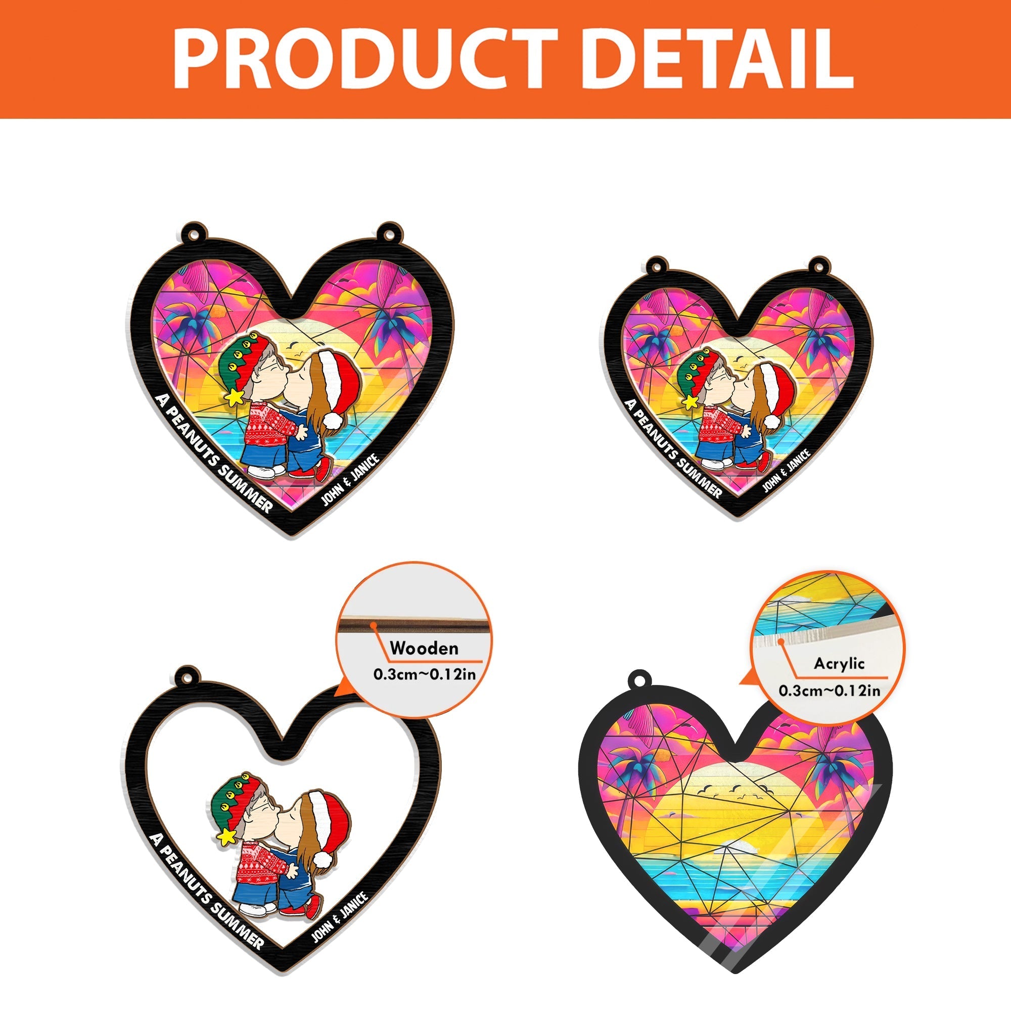 Personalized Peanut Summer Hearts Suncatcher Gift for Couple