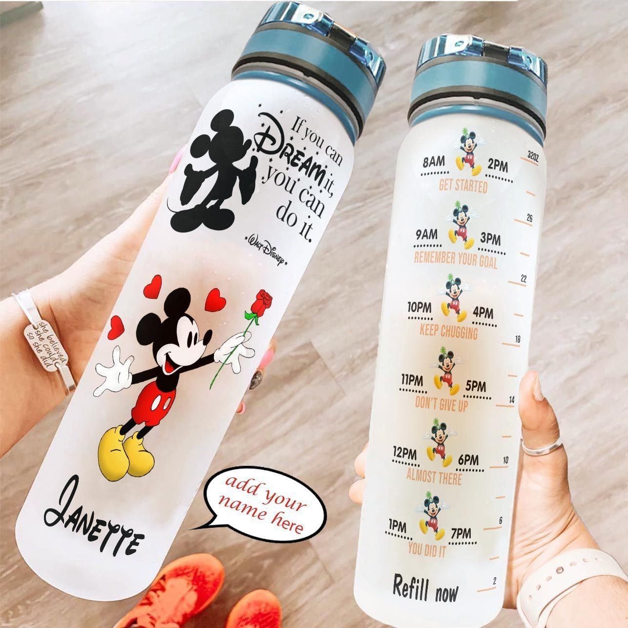 Personalized Mickey Mouse Water Tracker Bottle with Custom Name Gift for Kids