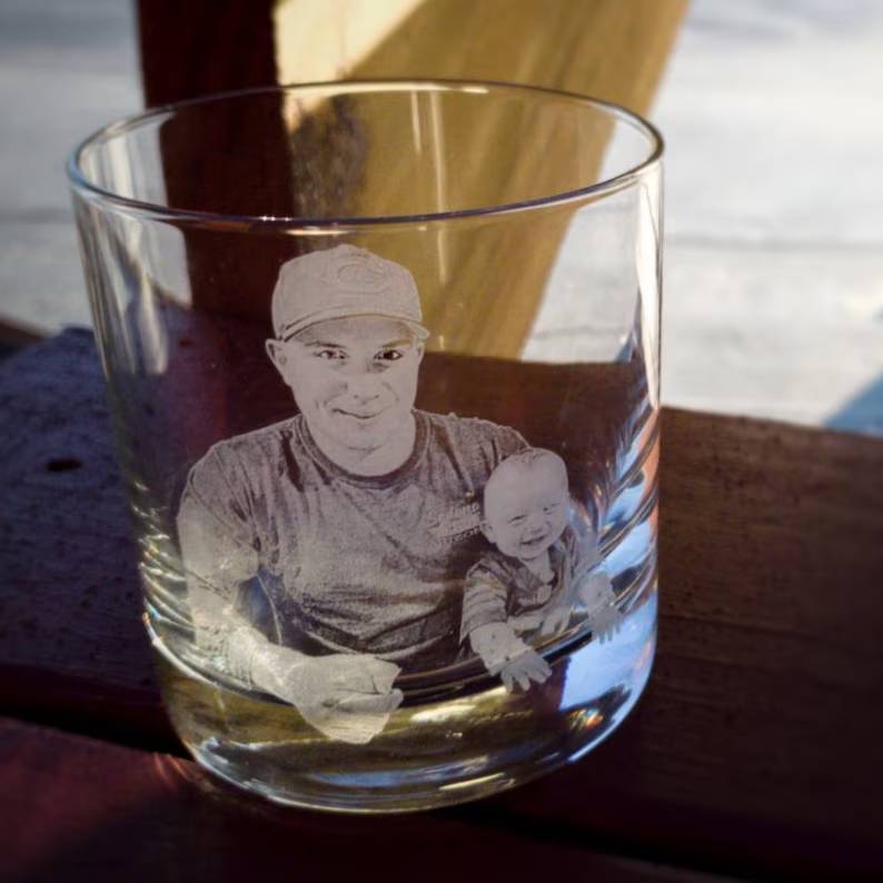 Personalized Engraved Whiskey Glass Custom Photo Gift for Dad