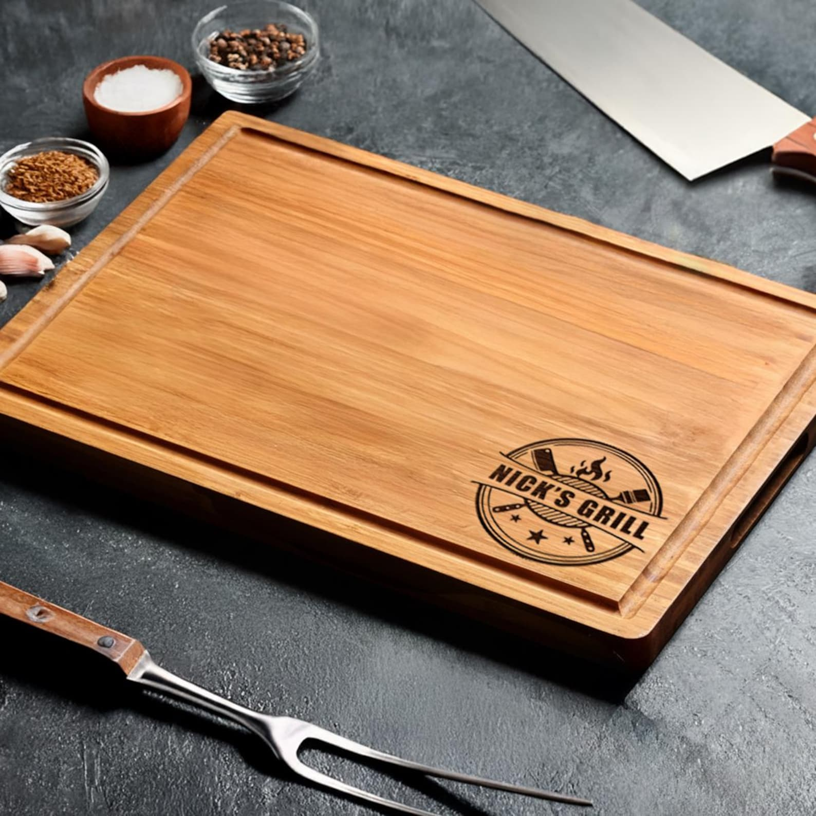 Personalized Engraved BBQ Cutting Board Custom Gift for Dad
