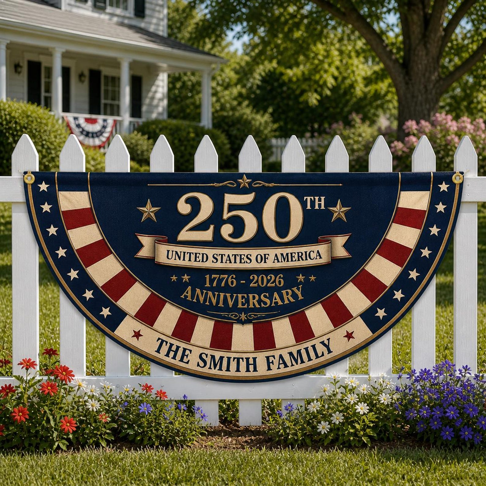 Personalized 250th Anniversary American Flag Custom Family Name Decor