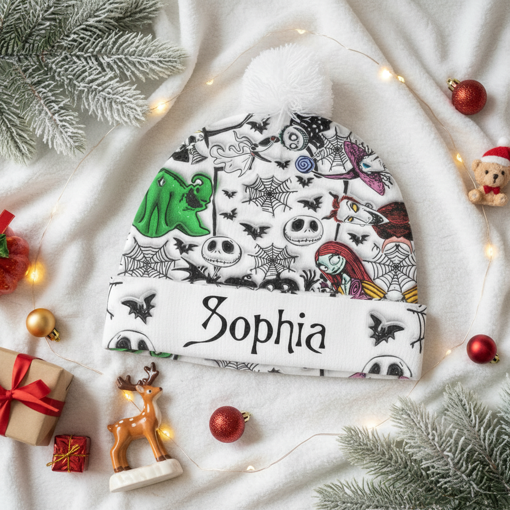 Personalized Nightmare Beanie Hat for Kids & Adults – Custom Name Gift for Christmas