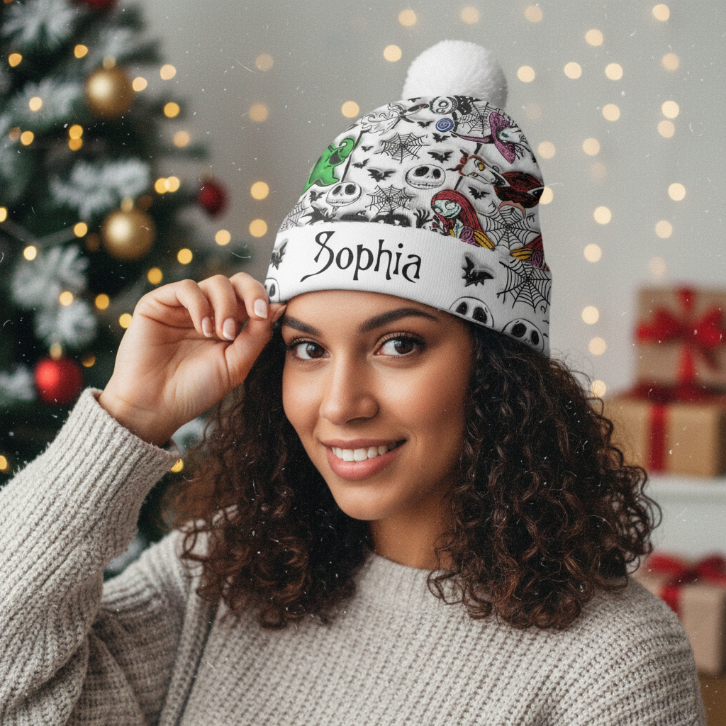 Personalized Nightmare Beanie Hat for Kids & Adults – Custom Name Gift for Christmas