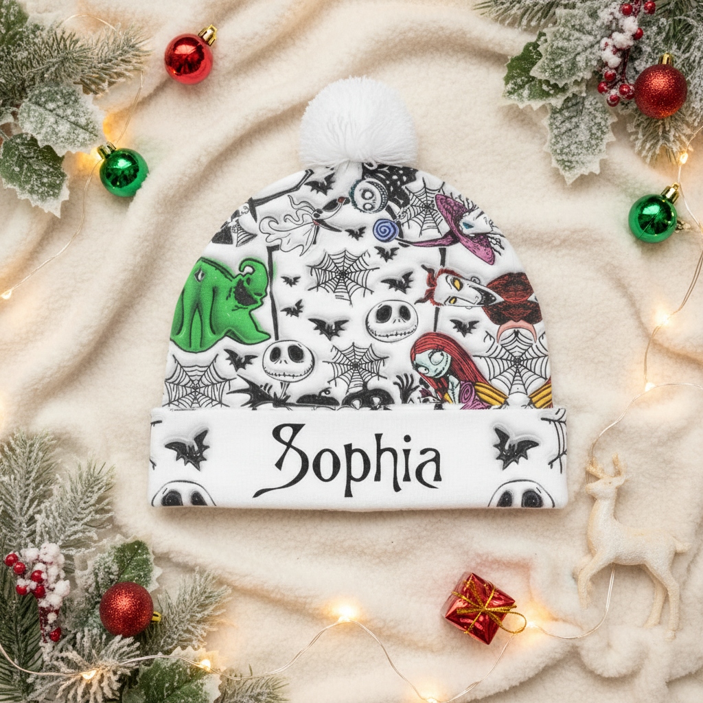 Personalized Nightmare Beanie Hat for Kids & Adults – Custom Name Gift for Christmas
