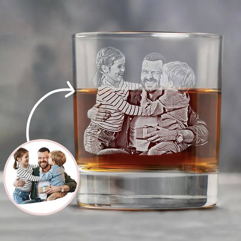 Personalized Engraved Whiskey Glass Custom Photo Gift for Dad