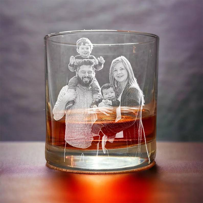 Personalized Engraved Whiskey Glass Custom Photo Gift for Dad
