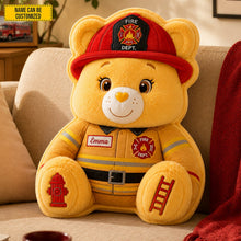 Load image into Gallery viewer, Personalized Firefighter Bear Plush Pillow Custom Name Gift
